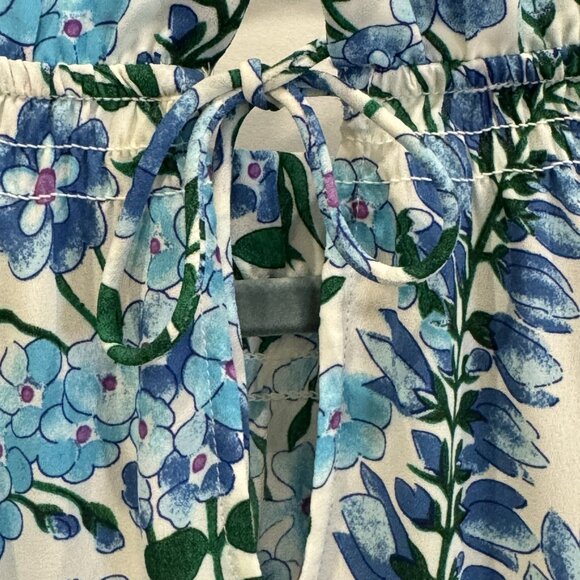 NWT Talbots L Floral Blouse Blue Green Long Sleeve Ruffle Collar Classic Preppy - Picture 7 of 8